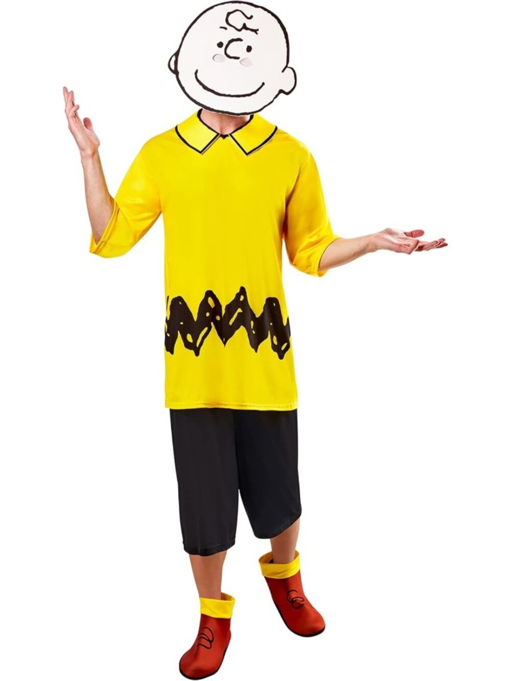 Charlie Brown Costume Set for Men - Top, Shorts & Foam Mask - Fun Halloween